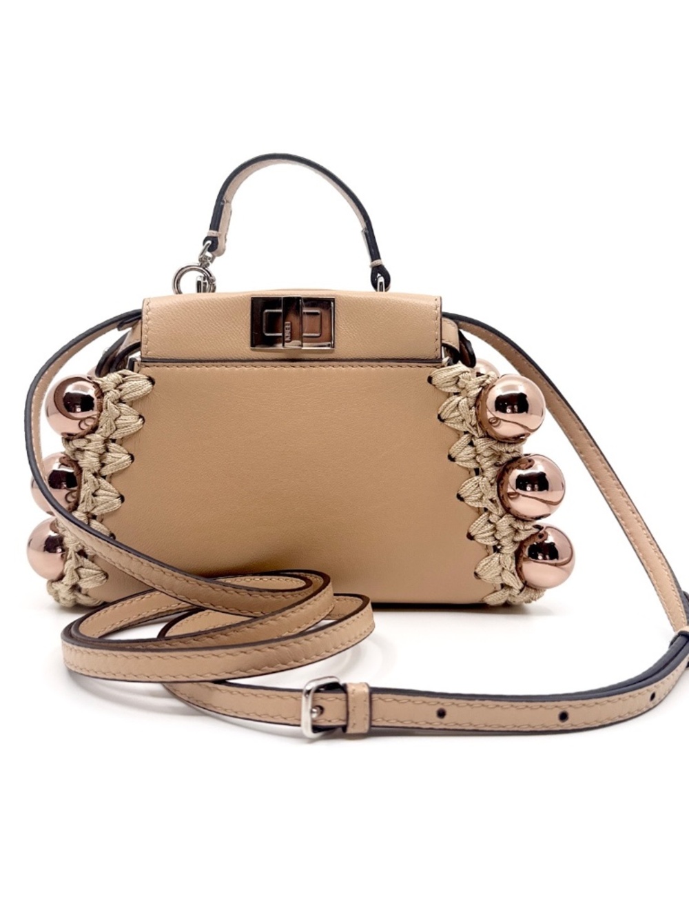 Fendi Micro Peekaboo with Macramé Ribbon and Metallic Spheres